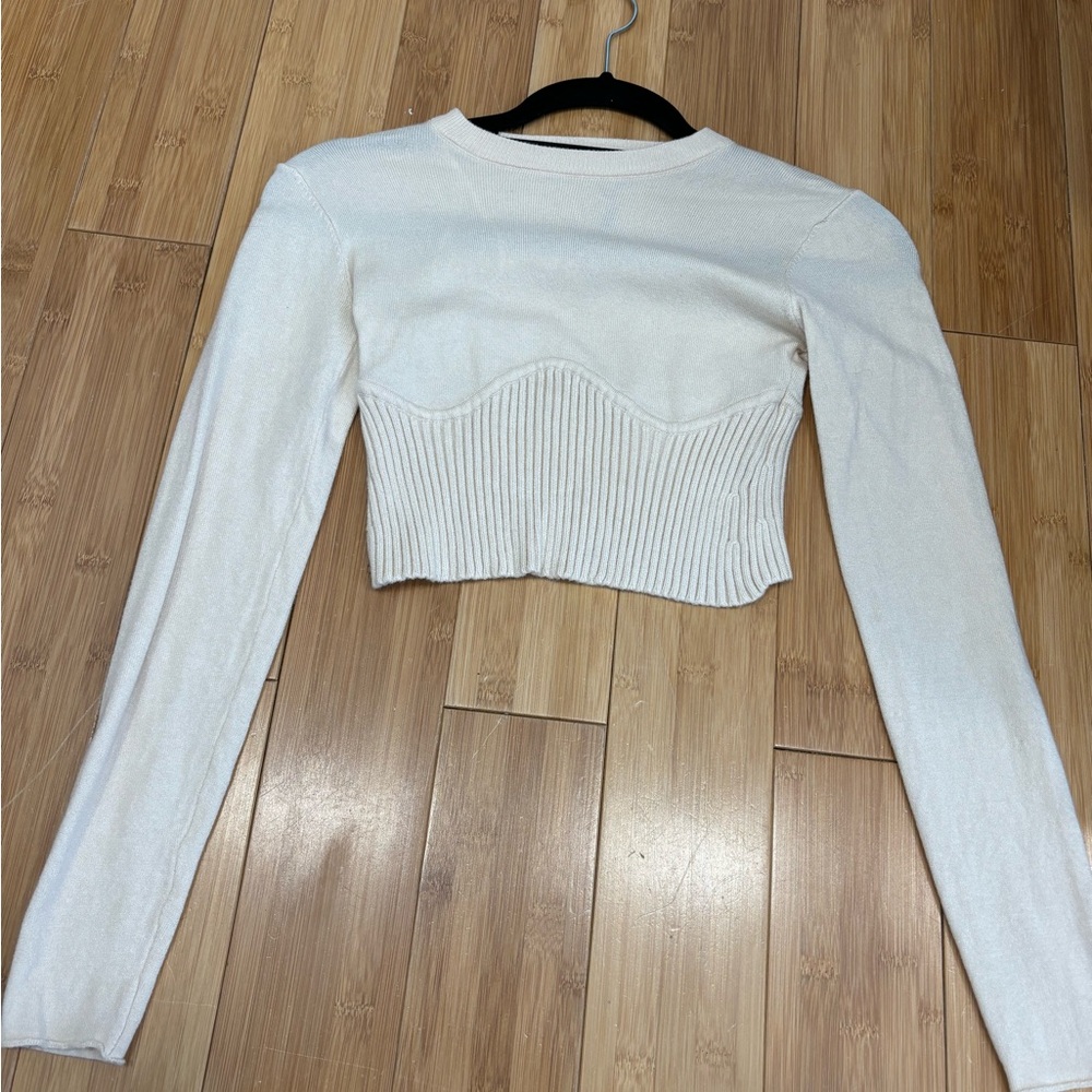 White Fox Boutique Cream Ribbed Bustier Bodysuit